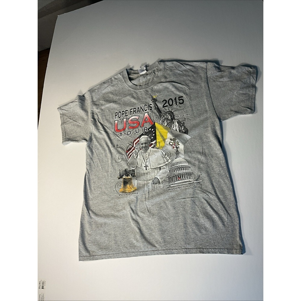 Pope Francis 2015 USA Tour T-Shirt Heather Gray Catholic Church Men's Large